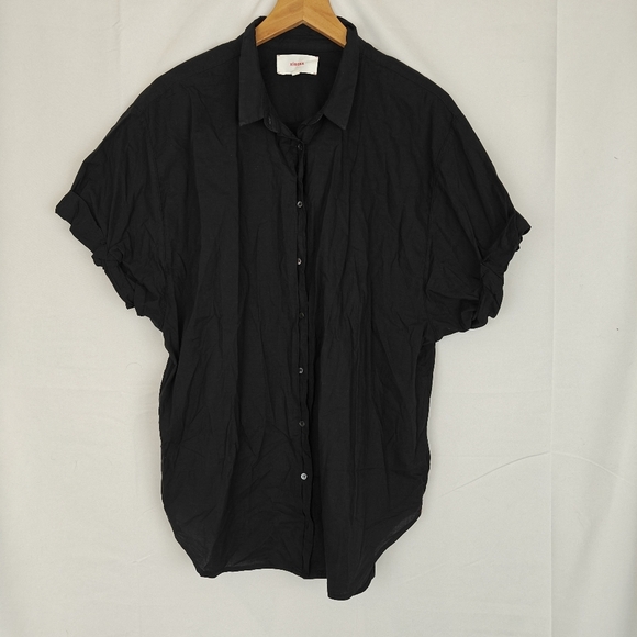 SOLD Xirena Black Channing Button Up Short Sleeve Shirt Size Medium Women's - Picture 7 of 14